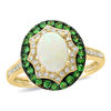 Thumbnail Image 0 of EFFY™ Collection Oval Opal, Tsavorite and 1/6 CT. T.W. Diamond Double Frame Ring in 14K Gold