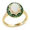 Thumbnail Image 1 of EFFY™ Collection Oval Opal, Tsavorite and 1/6 CT. T.W. Diamond Double Frame Ring in 14K Gold