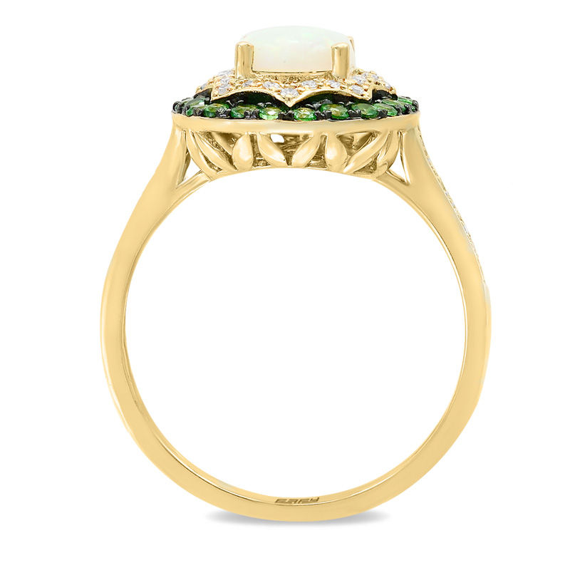 EFFY™ Collection Oval Opal, Tsavorite and 1/6 CT. T.W. Diamond Double Frame Ring in 14K Gold