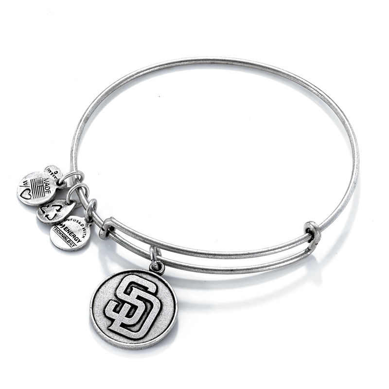 Main Image 1 of Alex and Ani San Diego Padres Logo Charm Bangle in Silver-Tone Brass