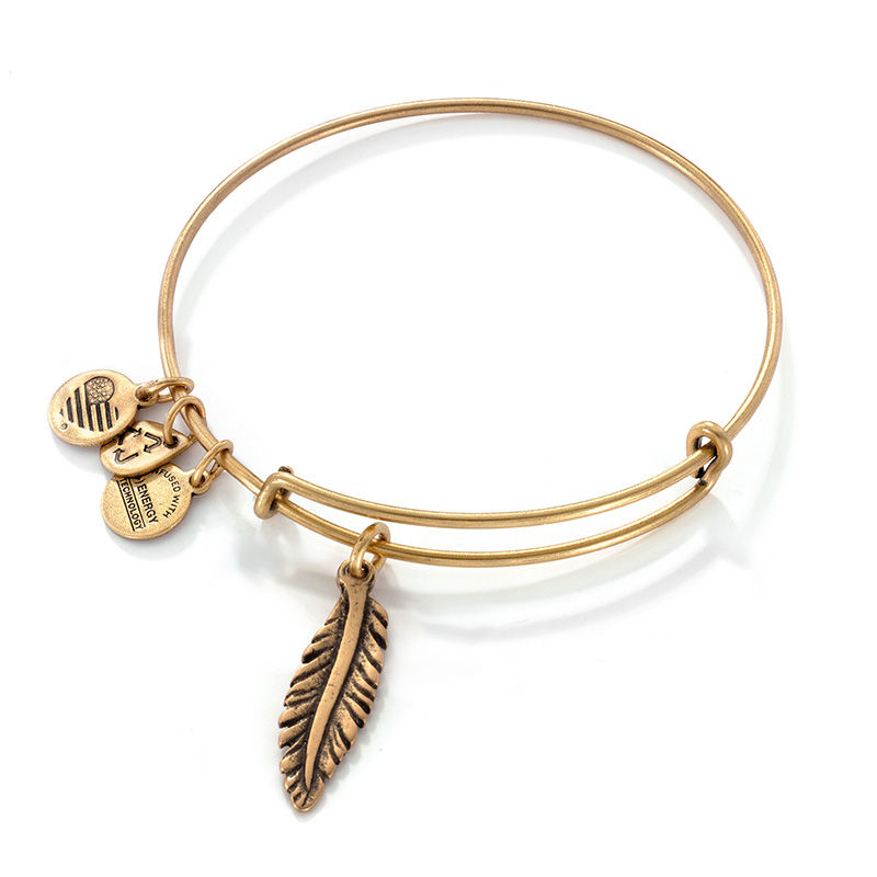 Alex and Ani Feather Charm Bangle in Gold-Tone Brass