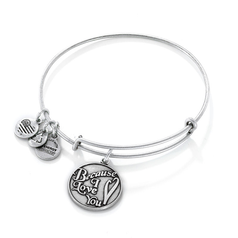 Main Image 1 of Alex and Ani "Because I Love You" Charm Bangle in Silver-Tone Brass