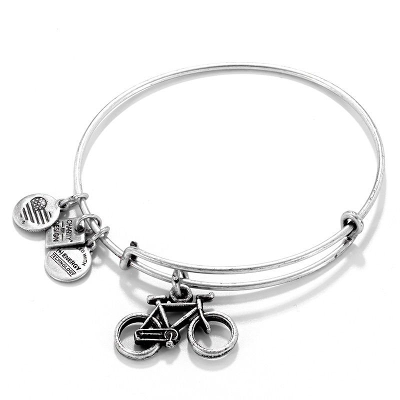 Main Image 1 of Alex and Ani Bicycle Charm Bangle in Silver-Tone Brass