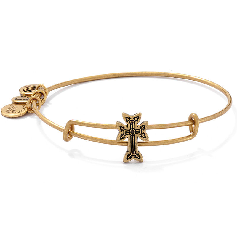 Alex and Ani Armenian Cross Slider Charm Bangle in Gold Tone Brass Zales Outlet