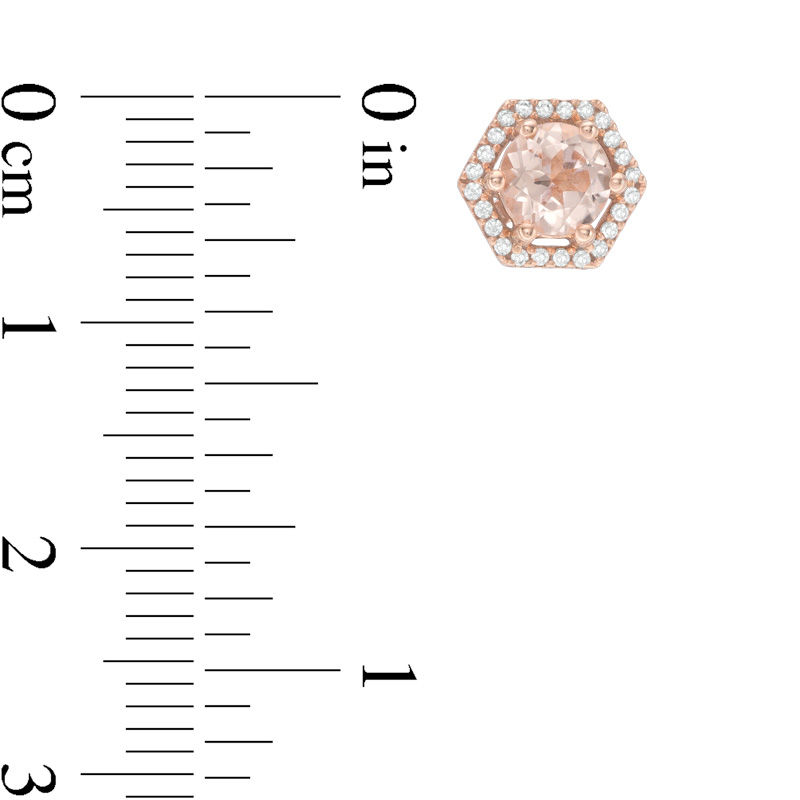 5.0mm Morganite and 1/8 CT. T.W. Diamond Hexagon Frame Stud Earrings in 10K Rose Gold