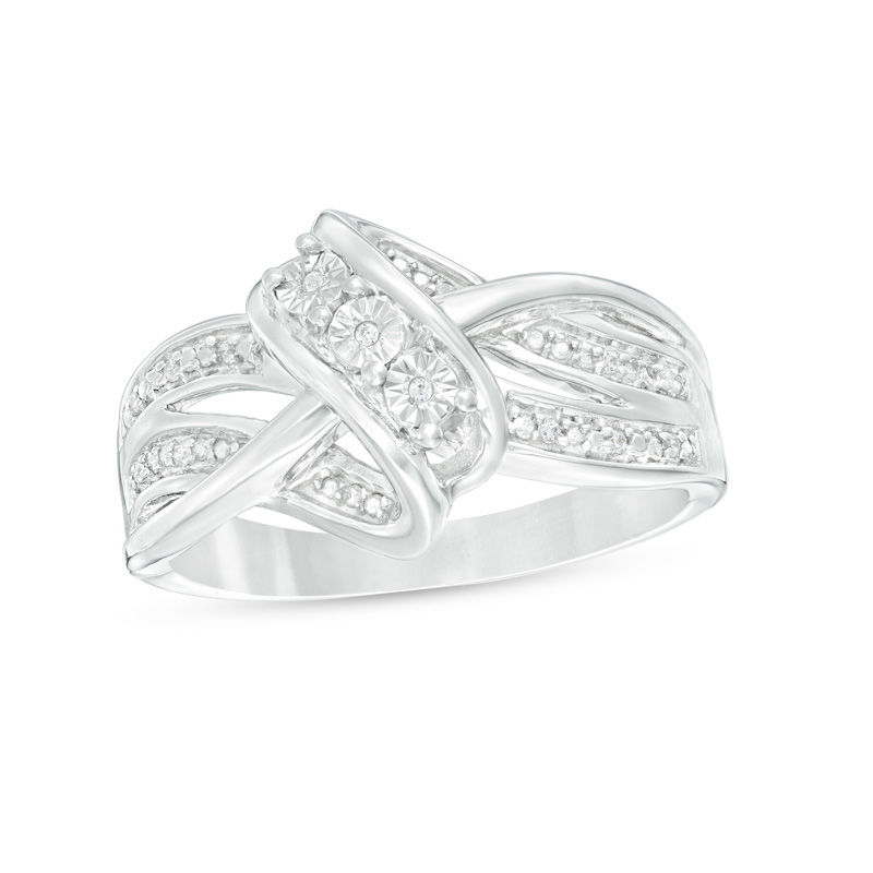 Main Image 1 of Diamond Accent Three Stone Crossover Ring in Sterling Silver