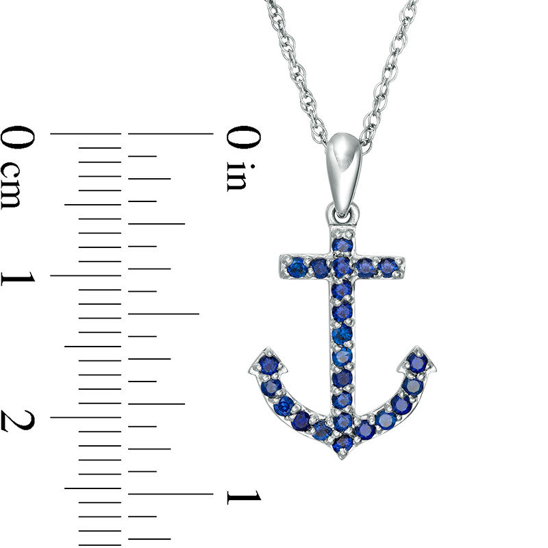 Main Image 2 of Lab-Created Blue Sapphire Anchor Pendant in Sterling Silver