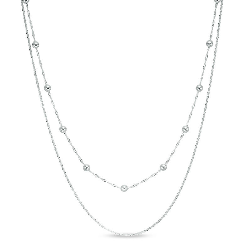 Main Image 1 of Diamond-Cut Bead Station Double Strand Choker Necklace in Sterling Silver - 20"