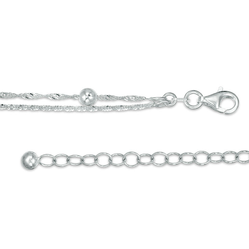 Main Image 2 of Diamond-Cut Bead Station Double Strand Choker Necklace in Sterling Silver - 20"