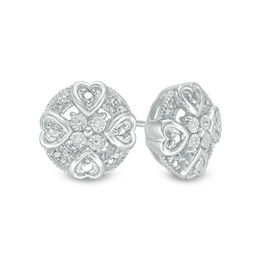 Diamond Accent Mini Heart Frame Stud Earrings in Sterling Silver