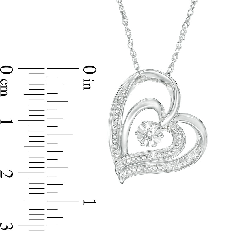 Main Image 2 of Diamond Accent Tilted Double Heart Pendant in Sterling Silver