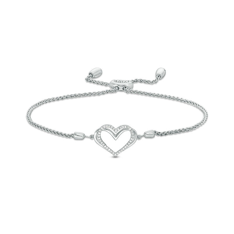 The Kindred Heart from Vera Wang Love Collection 1/10 CT. T.W. Diamond Bolo Bracelet in Sterling Silver - 9.5"