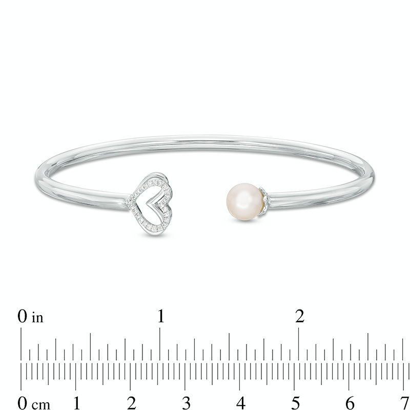 The Kindred Heart from Vera Wang Love Collection Cultured Freshwater Pearl and Diamond Bangle in Sterling Silver - 7.5"