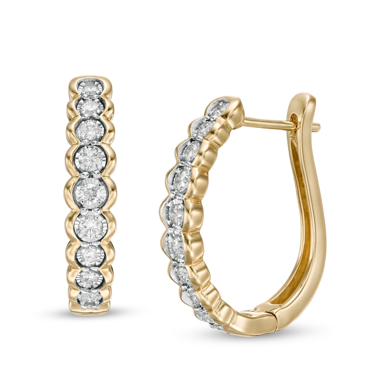 Main Image 1 of 1/2 CT. T.W. Diamond Scalloped Hoop Earrings in 10K Gold