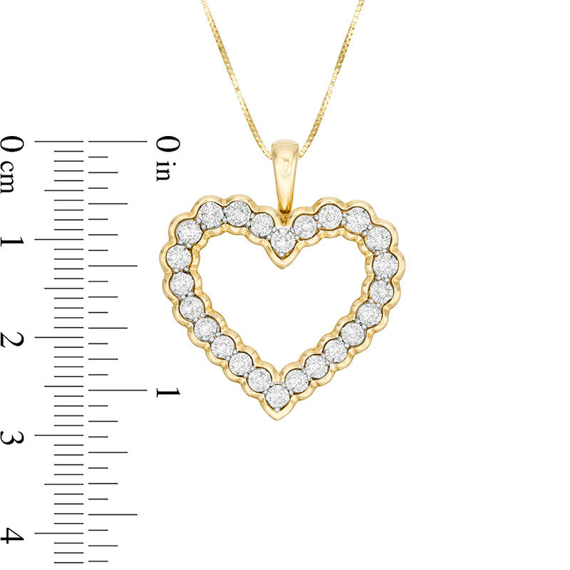 Main Image 2 of 1/2 CT. T.W. Diamond Scallop Edge Heart Pendant in 10K Gold