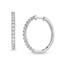 1 CT. T.W. Diamond Hoop Earrings in 10K White Gold