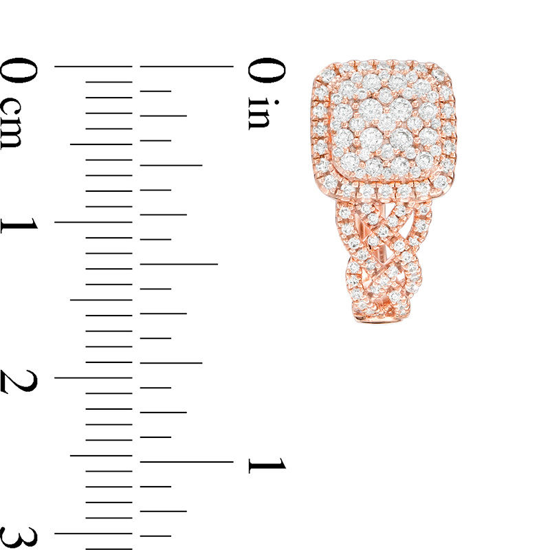 1 CT. T.W. Composite Diamond Cushion Frame Braid Drop-Hoop Earrings in 10K Rose Gold