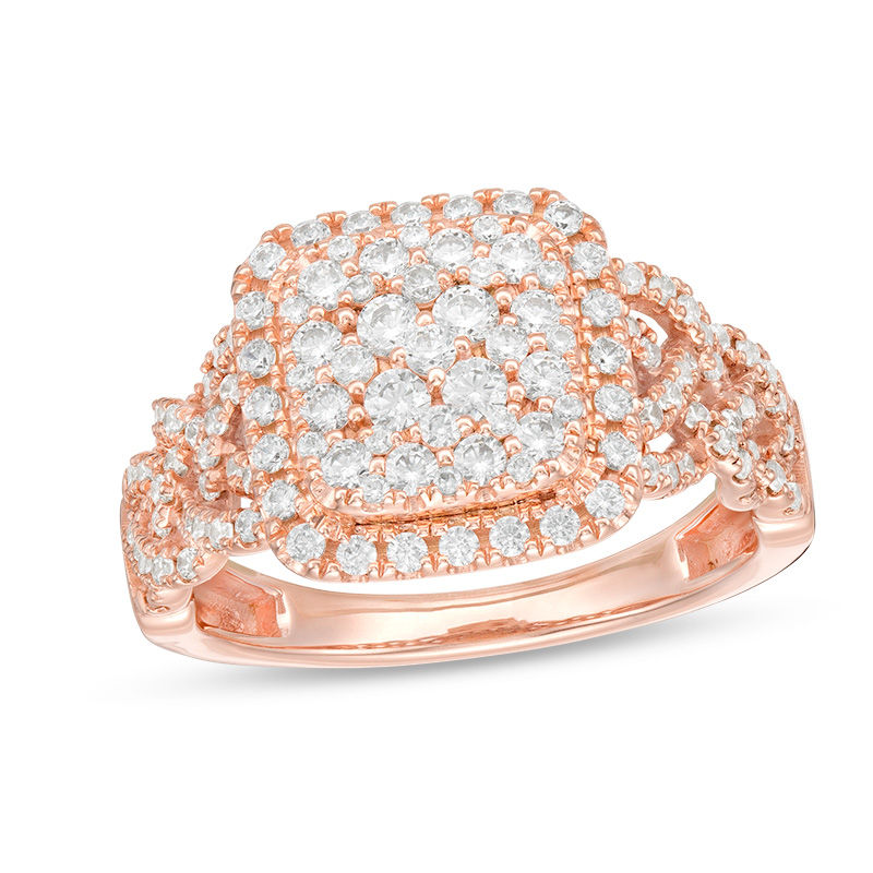 Main Image 1 of 1 CT. T.W. Composite Diamond Cushion Frame Braid Shank Ring in 10K Rose Gold