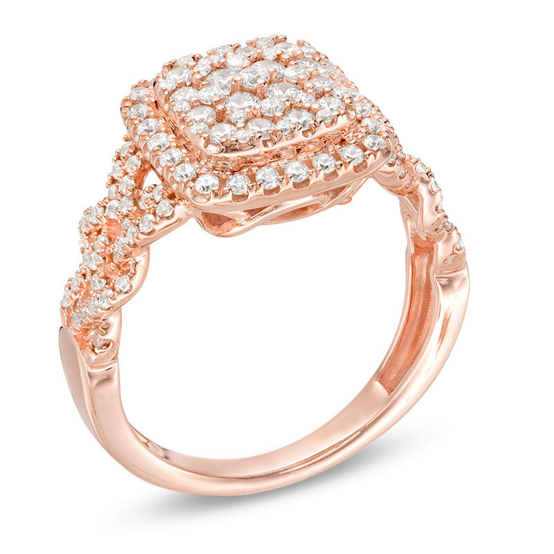 Main Image 2 of 1 CT. T.W. Composite Diamond Cushion Frame Braid Shank Ring in 10K Rose Gold