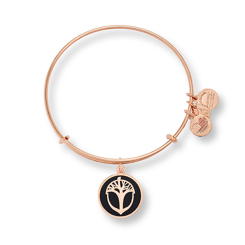 Main Image 1 of Alex and Ani Grey Epoxy Unexpected Miracles Tree Charm Bangle in Brass with Rose Gold Electroplate