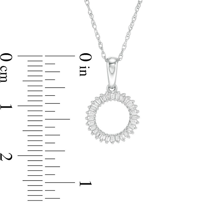 Main Image 2 of 1/10 CT. T.W. Baguette Diamond Circle Outline Pendant in 10K White Gold