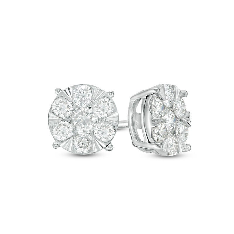 1 CT. T.W. Diamond Frame Stud Earrings in 10K White Gold