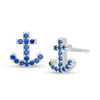 Thumbnail Image 1 of Lab-Created Blue Sapphire Anchor Stud Earrings in Sterling Silver