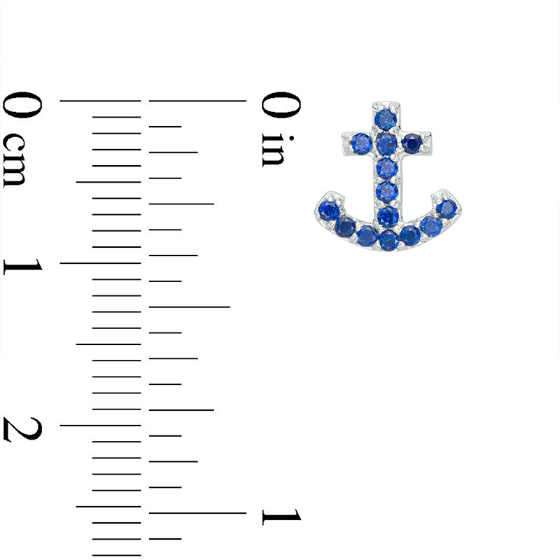 Main Image 2 of Lab-Created Blue Sapphire Anchor Stud Earrings in Sterling Silver