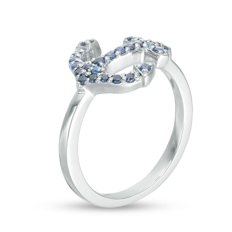 Lab-Created Blue Sapphire Sideways Anchor Ring in Sterling Silver