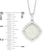 Thumbnail Image 3 of Cushion-Cut Lab-Created Opal and White Sapphire Frame Pendant, Earrings and Ring Set in Sterling Silver - Size 7