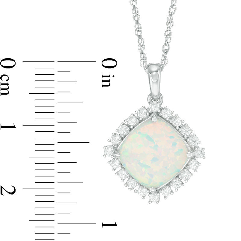 Cushion-Cut Lab-Created Opal and White Sapphire Frame Pendant, Earrings and Ring Set in Sterling Silver - Size 7