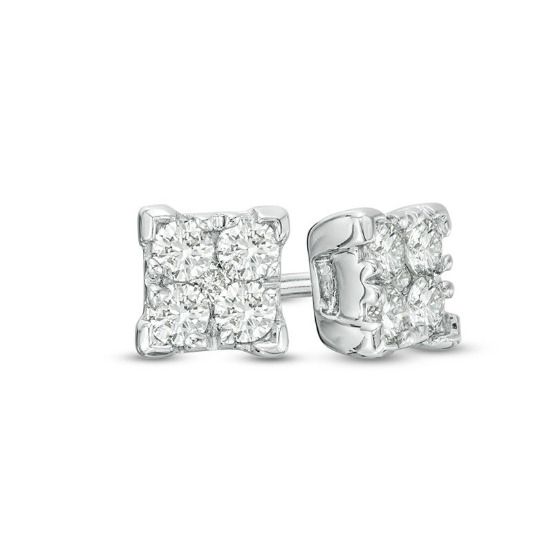 Main Image 1 of 1/10 CT. T.W. Quad Composite Diamond Square Stud Earrings in 10K White Gold
