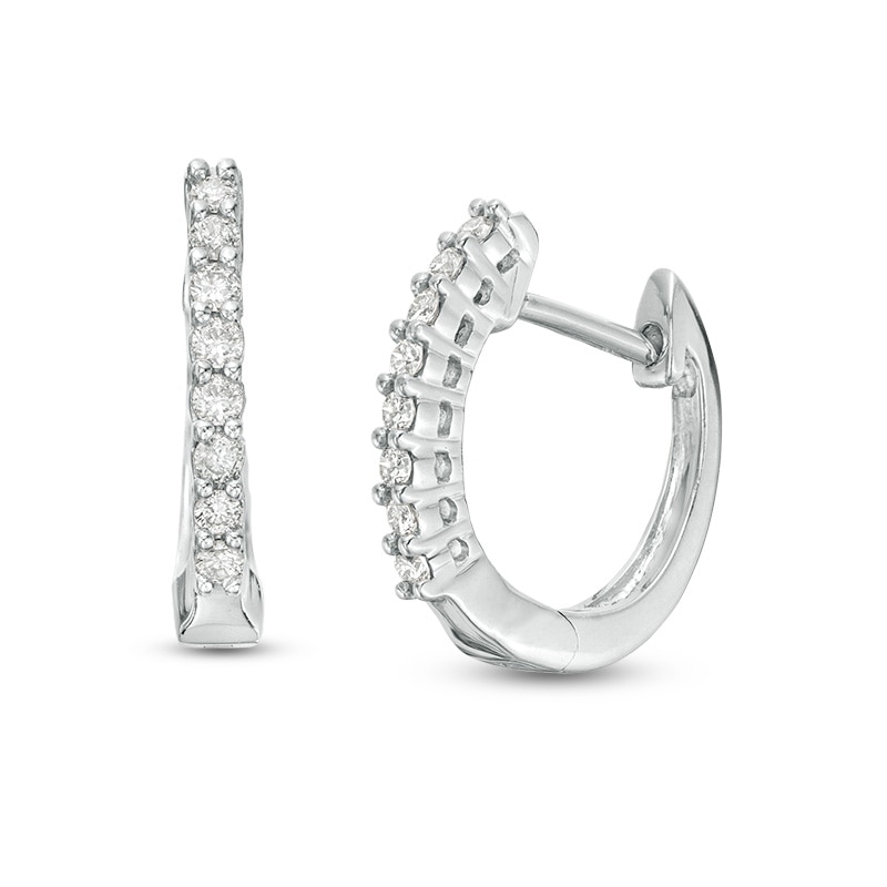 Main Image 1 of 1/6 CT. T.W. Diamond Hoop Earrings in 10K White Gold
