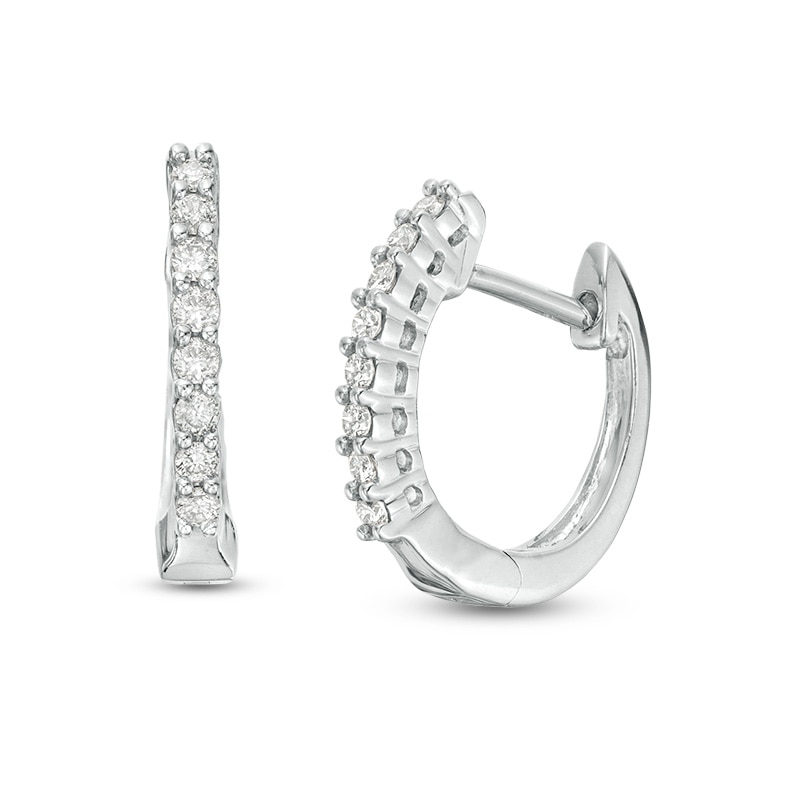 1/6 CT. T.W. Diamond Hoop Earrings in 10K White Gold