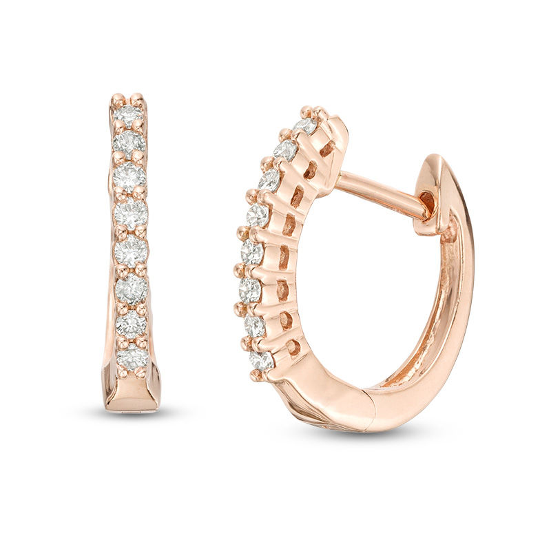 1/6 CT. T.W. Diamond Hoop Earrings in 10K Rose Gold