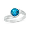 Thumbnail Image 1 of 7.0mm London Blue Topaz and Lab-Created White Sapphire Bypass Ring in Sterling Silver