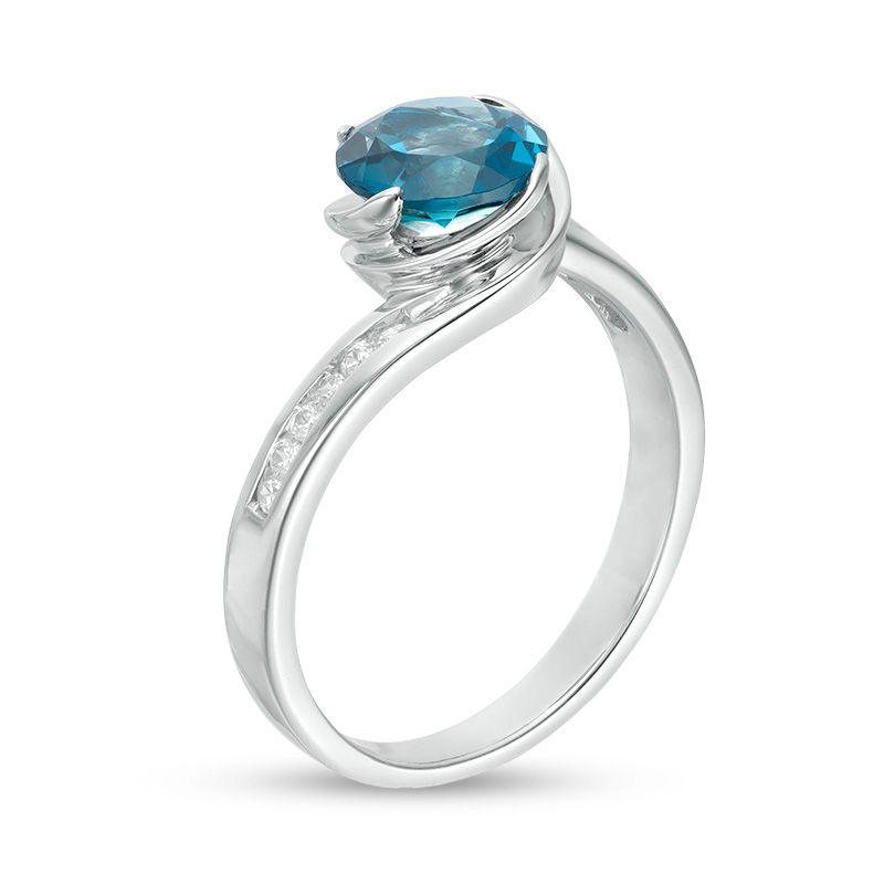 Main Image 2 of 7.0mm London Blue Topaz and Lab-Created White Sapphire Bypass Ring in Sterling Silver