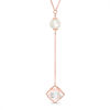 Thumbnail Image 1 of Freshwater Cultured Pearl and Lab-Created White Sapphire Cage "Y" Necklace in Sterling Silver with 18K Rose Gold Plate