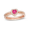 Thumbnail Image 0 of Heart-Shaped Lab-Created Ruby and White Sapphire Three Way Ring in Sterling Silver with 14K Rose Gold Plate