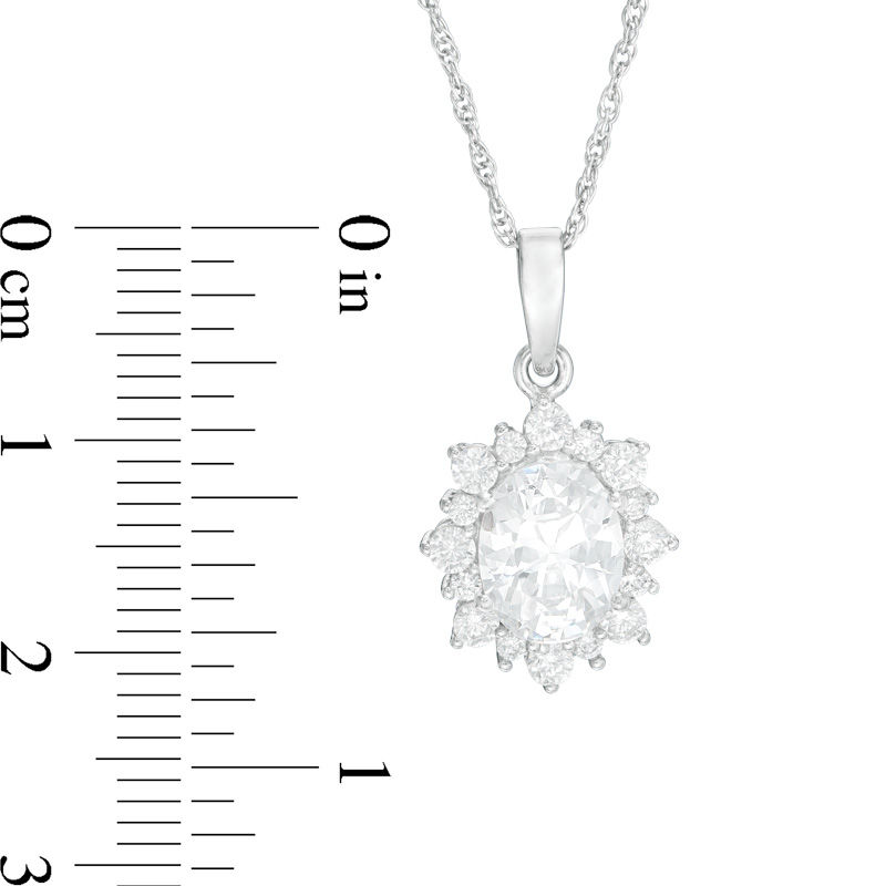 Main Image 2 of Oval Lab-Created White Sapphire Starburst Frame Pendant in Sterling Silver