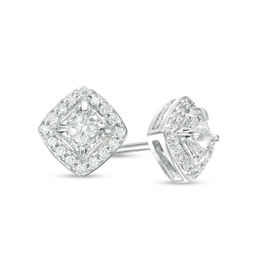 1/4 CT. T.W. Princess-Cut Diamond Frame Stud Earrings in 10K White Gold