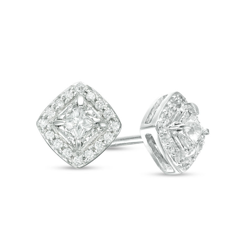 Main Image 1 of 1/4 CT. T.W. Princess-Cut Diamond Frame Stud Earrings in 10K White Gold