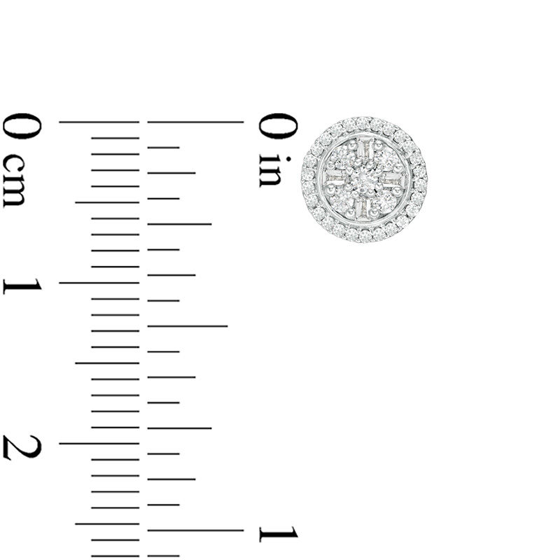 Main Image 2 of 1/3 CT. T.W. Baguette and Round Composite Diamond Frame Stud Earrings in 10K White Gold