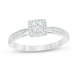 1/5 CT. T.W. Composite Diamond Square Pinched Shank Vintage-Style Promise Ring in 10K White Gold