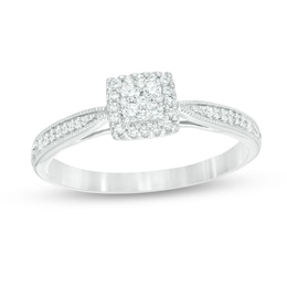 1/5 CT. T.W. Princess Multi-Diamond Frame Pinched Shank Vintage-Style Promise Ring in 10K White Gold