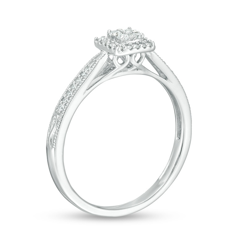 1/5 CT. T.W. Princess Multi-Diamond Frame Pinched Shank Vintage-Style Promise Ring in 10K White Gold