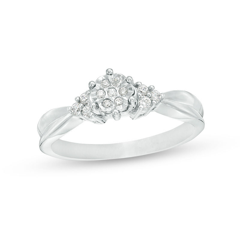 Main Image 1 of 1/10 CT. T.W. Composite Diamond Flower Tri-Sides Promise Ring in Sterling Silver