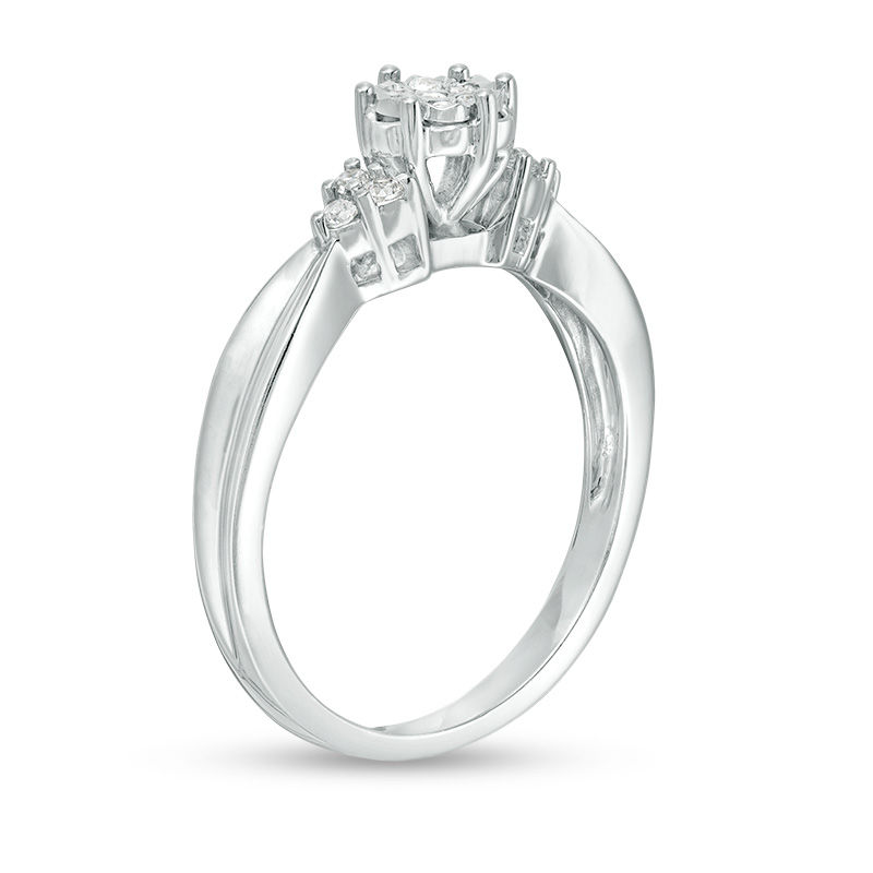 Main Image 2 of 1/10 CT. T.W. Composite Diamond Flower Tri-Sides Promise Ring in Sterling Silver