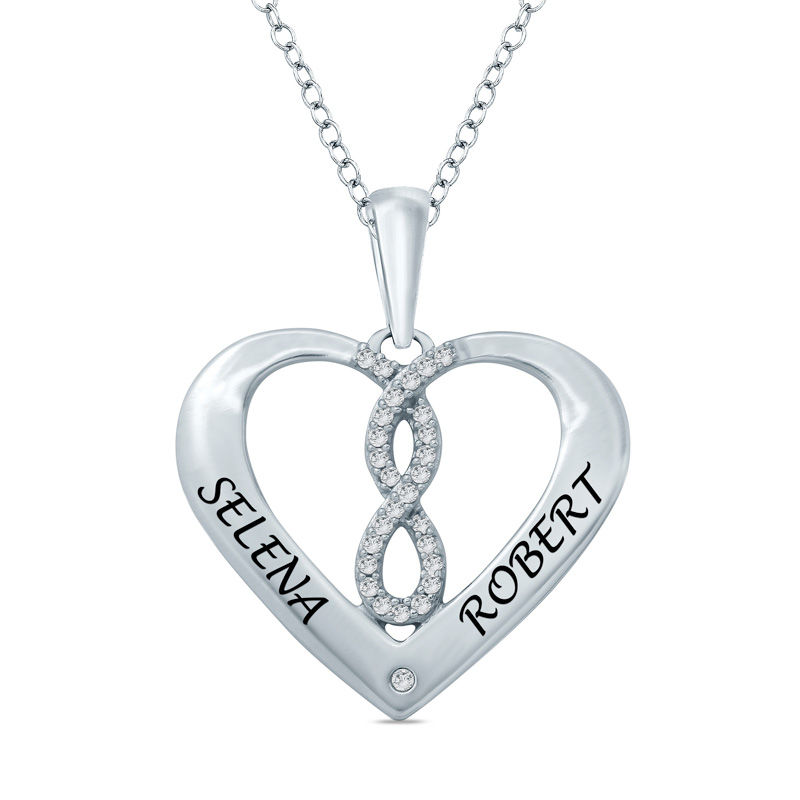 Main Image 1 of 1/20 CT. T.W. Diamond Infinity Heart Pendant in Sterling Silver (2 Names)