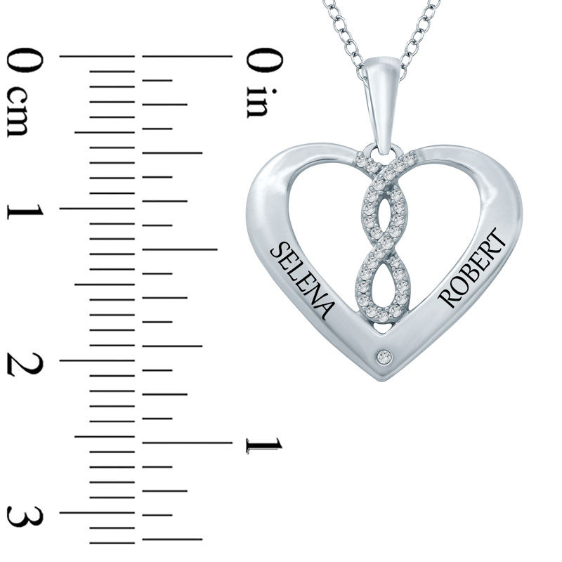 Main Image 2 of 1/20 CT. T.W. Diamond Infinity Heart Pendant in Sterling Silver (2 Names)